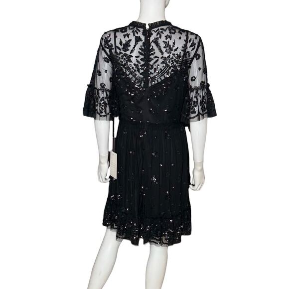 Mac Duggal Black Embellished Illusion High Neck Mini Dress 9143 Women’s Sz 10 - Picture 6 of 10